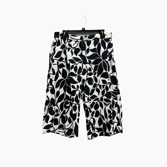 Marina Rinaldi Voyage Leaf Print Black‎ Culottes Pants - Picture 1 of 8